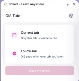 The Olé side panel offering to watch the current tab or follow whichever tab you are on.